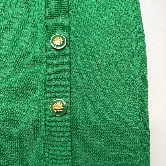 ST. JOHN Kelly Green Knit Wool Sheath Dress Size 4 Gold Buttons Vintage - Picture 6 of 11